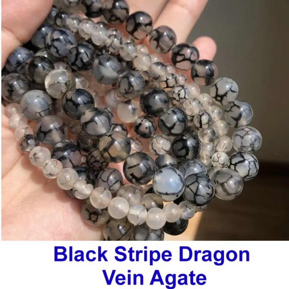 Black Stripe Cracked Agate Dragon Veins 15" Strand